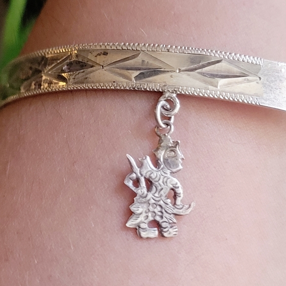 Vintage Old Siam Dainty 925 Sterling Silver Geometric Bangle Bracelet - Picture 7 of 10